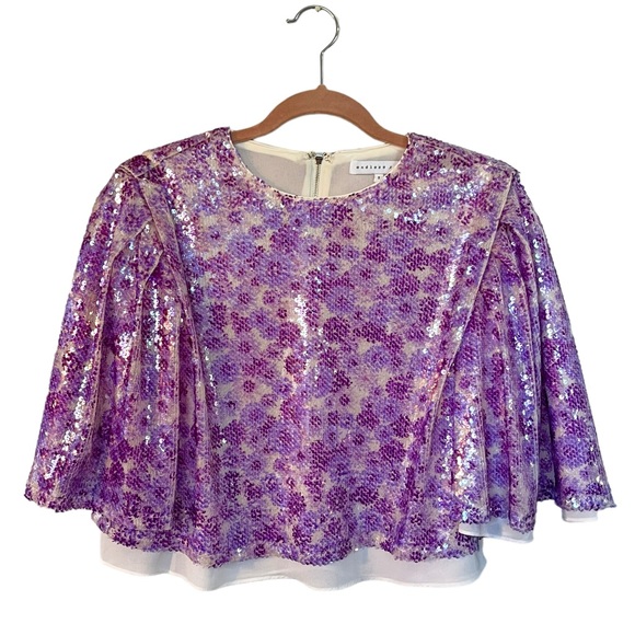 ENDLESS ROSE Flare Sleeve Super Shiny Purple Sequined Blouse Size Small - Picture 1 of 9